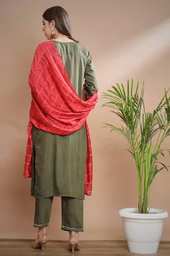   women kurta and trousers pant set silk blend