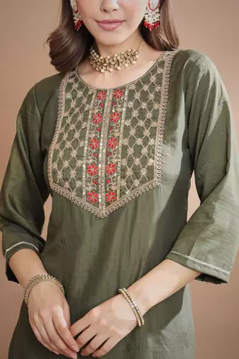  women kurta and trousers pant set silk blend