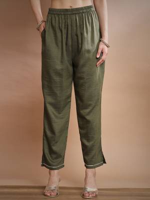   women kurta and trousers pant set silk blend 4