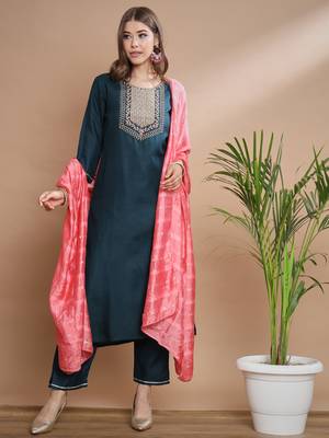   women kurta and trousers pant set cotton blend 1