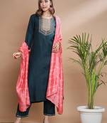   women kurta and trousers pant set cotton blend