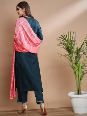   women kurta and trousers pant set cotton blend 2