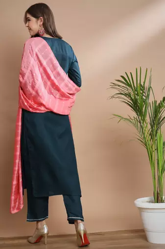   women kurta and trousers pant set cotton blend