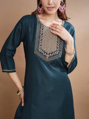   women kurta and trousers pant set cotton blend 3