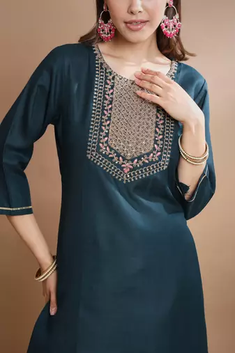   women kurta and trousers pant set cotton blend