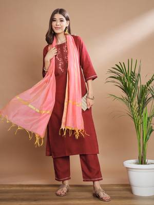   women kurta and trousers pant set cotton blend 1