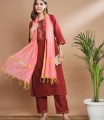   women kurta and trousers pant set cotton blend