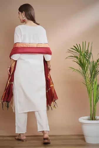   women kurta and trousers pant set cotton blend