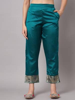  women kurta and trousers pant set heavy zari wok silk blend 4
