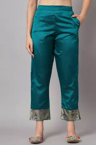   women kurta and trousers pant set heavy zari wok silk blend