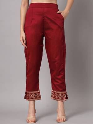   women kurta and trousers pant set heavy zari wok silk blend 4