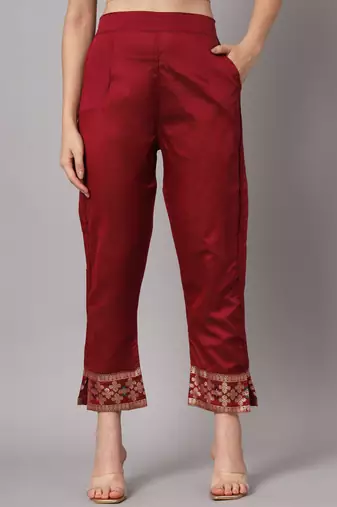   women kurta and trousers pant set heavy zari wok silk blend