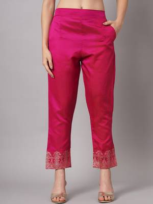 Pink Kurta Set with Zari Work in Cotton Silk - Stitched 4