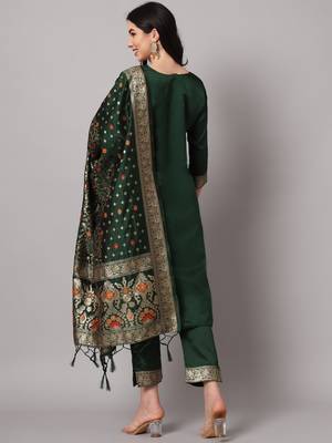   women kurta and trousers pant set heavy zari wok silk blend 2