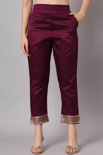   women kurta and trousers pant set heavy zari wok silk blend