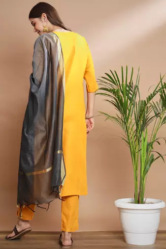   women kurta and trousers pant set cotton blend