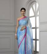 Geroo Jaipur Blue & Pink Bandhani Gotta Patti Pure Silk Bandhani Saree