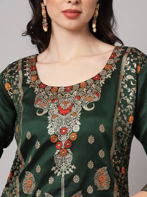   women kurta and trousers pant set heavy zari wok silk blend 3