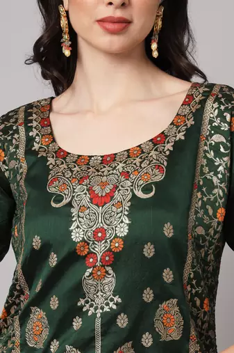   women kurta and trousers pant set heavy zari wok silk blend