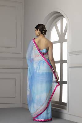   Blue & Pink Bandhani Gotta Patti Pure Silk Bandhani Saree 3