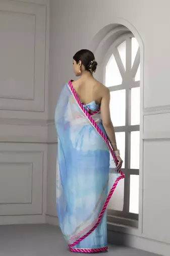   Blue & Pink Bandhani Gotta Patti Pure Silk Bandhani Saree