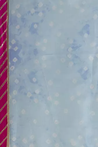   Blue & Pink Bandhani Gotta Patti Pure Silk Bandhani Saree