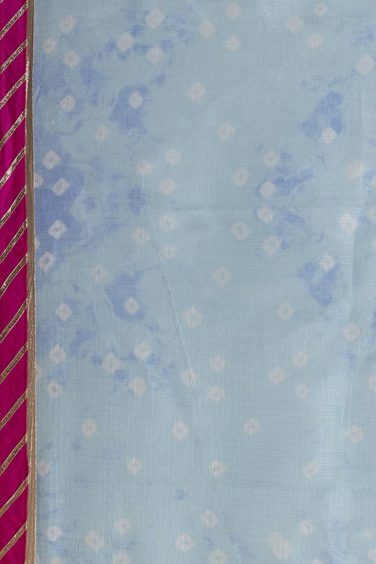 Geroo Jaipur Blue & Pink Bandhani Gotta Patti Pure Silk Bandhani Saree