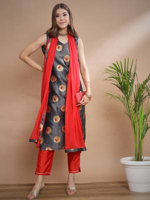   women kurta and trousers pant set silk blend 1