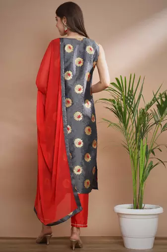   women kurta and trousers pant set silk blend