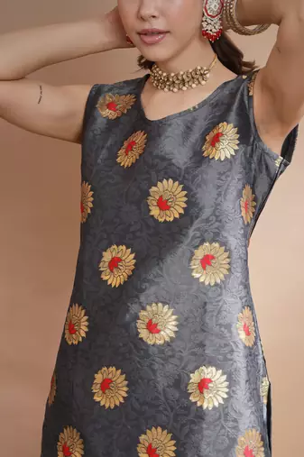   women kurta and trousers pant set silk blend
