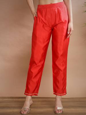   women kurta and trousers pant set silk blend 4