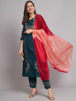   women kurta and trousers pant set cotton blend 1