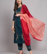   women kurta and trousers pant set cotton blend