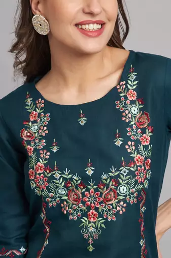   women kurta and trousers pant set cotton blend