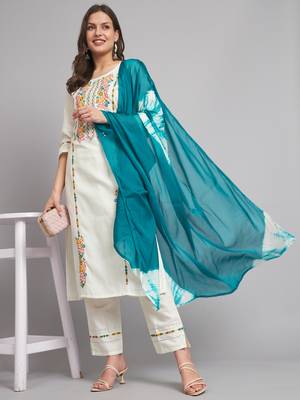   women kurta and trousers pant set cotton blend 1
