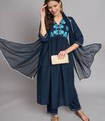  women flared kurta, pant and dupatta set silk blend