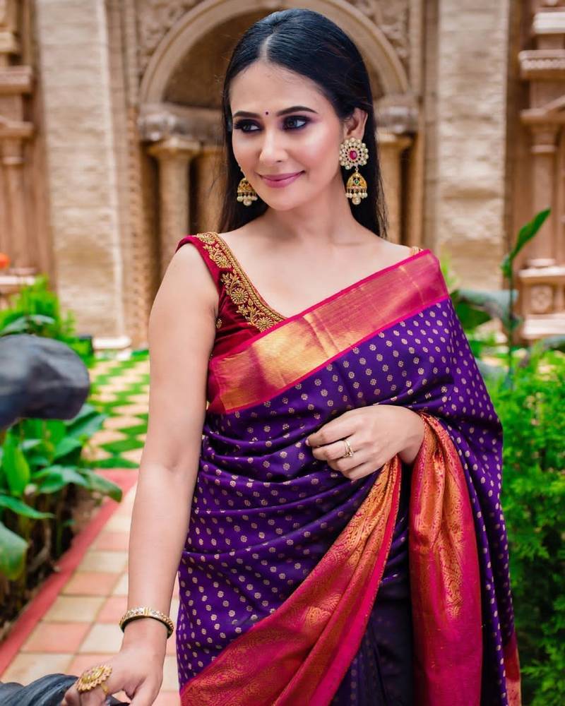  Purple Color Silk Blend Blend Sarees With Blouse