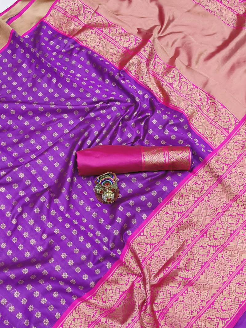  Purple Color Silk Blend Blend Sarees With Blouse