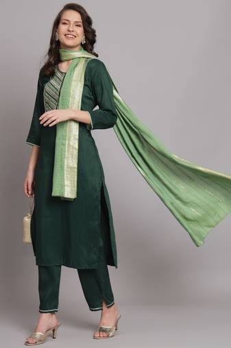   women kurta and trousers pant set cotton silk blend