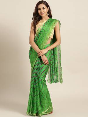   Hand Dyed Green Leheriya Kota Doria Sustainable Saree 1