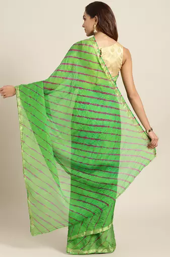   Hand Dyed Green Leheriya Kota Doria Sustainable Saree