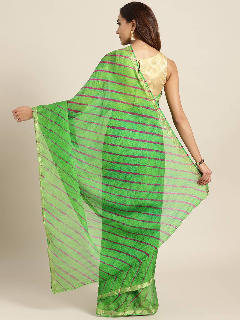 Geroo Jaipur Hand Dyed Green Leheriya Kota Doria Sustainable Saree