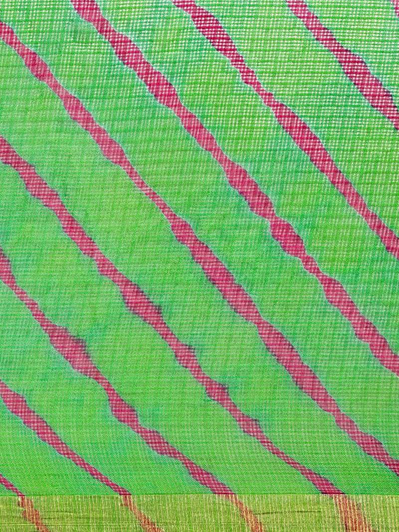 Geroo Jaipur Hand Dyed Green Leheriya Kota Doria Sustainable Saree