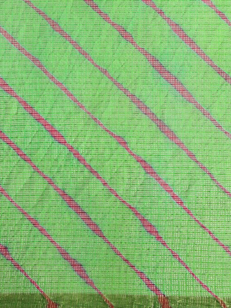 Geroo Jaipur Hand Dyed Green Leheriya Kota Doria Sustainable Saree