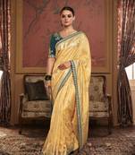 Elora pure soft dola silk fancy lace border saree with embroidery work blouse (cream)