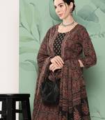  khaki ethnic motifs straight kurta trouser and dupatta set