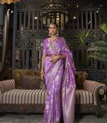 Kimisha women's purple silk woven saree with unstitched blouse piece