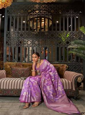 Kimisha women's purple silk blend woven saree with unstitched blouse piece 2