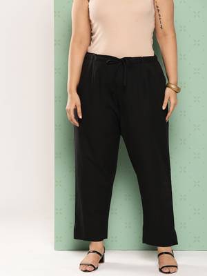 women black pure cotton plus size slim fit trousers 1