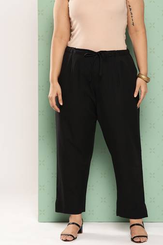 women black pure cotton plus size slim fit trousers